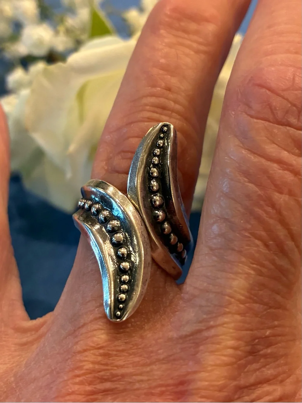 Sterling Silver Unique By-pass Ring w/ Oxidation Size 7